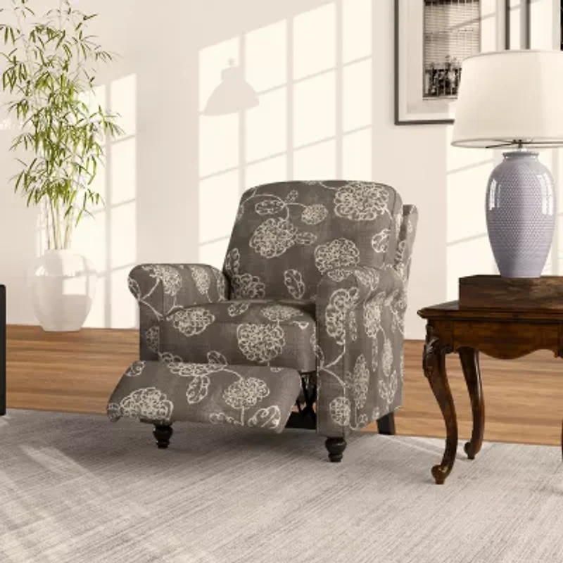 ProLounger Keaton Transitional Roll-Arm Push Back Recliner Floral Fabric