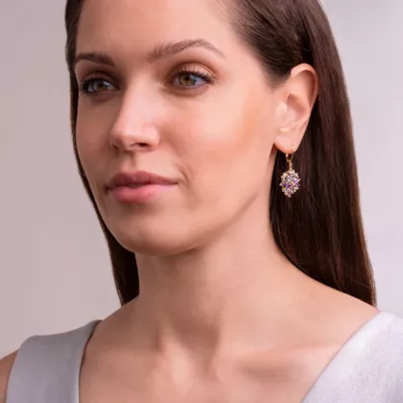 Womens Genuine Purple Amethyst 14K Gold Over Silver Drop Earrings