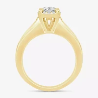 (I / Si2) Womens 1 CT. T.W. Lab Grown White Diamond 10K Gold Round Side Stone Halo Engagement Ring