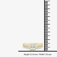 (I / Si2) Womens 1 CT. T.W. Lab Grown White Diamond 10K Gold Round Side Stone Halo Engagement Ring