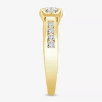 (I / Si2) Womens 1 CT. T.W. Lab Grown White Diamond 10K Gold Round Side Stone Halo Engagement Ring