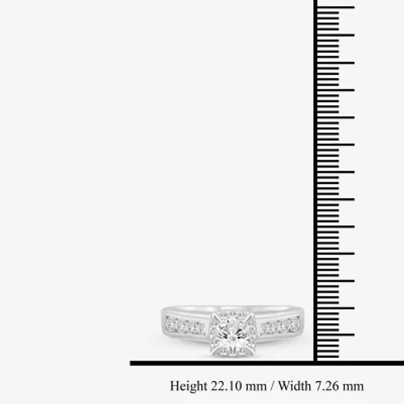 (I / Si2) Womens 1 CT. T.W. Lab Grown White Diamond 10K Gold Round Side Stone Halo Engagement Ring