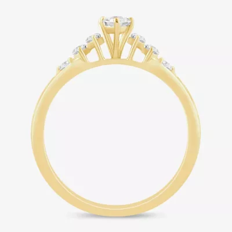 (I / Si2) Womens 1 CT. T.W. Lab Grown White Diamond 10K Gold Marquise Side Stone Engagement Ring