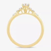 (I / Si2) Womens 1 CT. T.W. Lab Grown White Diamond 10K Gold Marquise Side Stone Engagement Ring