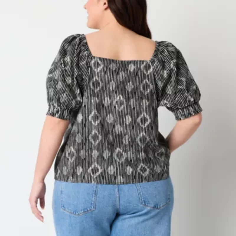 a.n.a Womens Plus Sweetheart Neck Elbow Sleeve Blouse