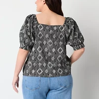 a.n.a Womens Plus Sweetheart Neck Elbow Sleeve Blouse