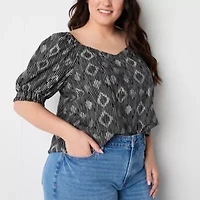 a.n.a Womens Plus Sweetheart Neck Elbow Sleeve Blouse