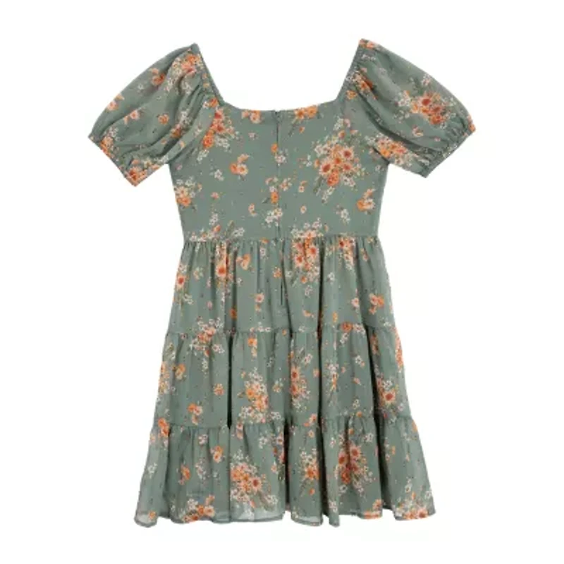 Rare Editions Big Kid Girls Short Sleeve Puffed A-Line Dress