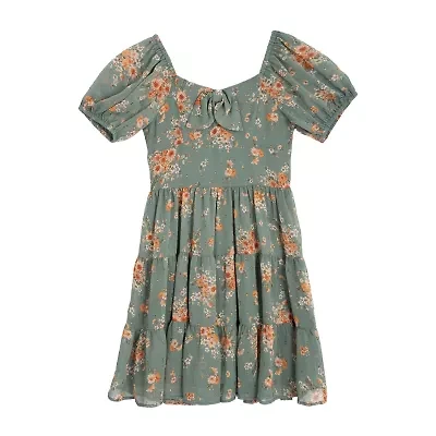 Rare Editions Big Kid Girls Short Sleeve Puffed A-Line Dress