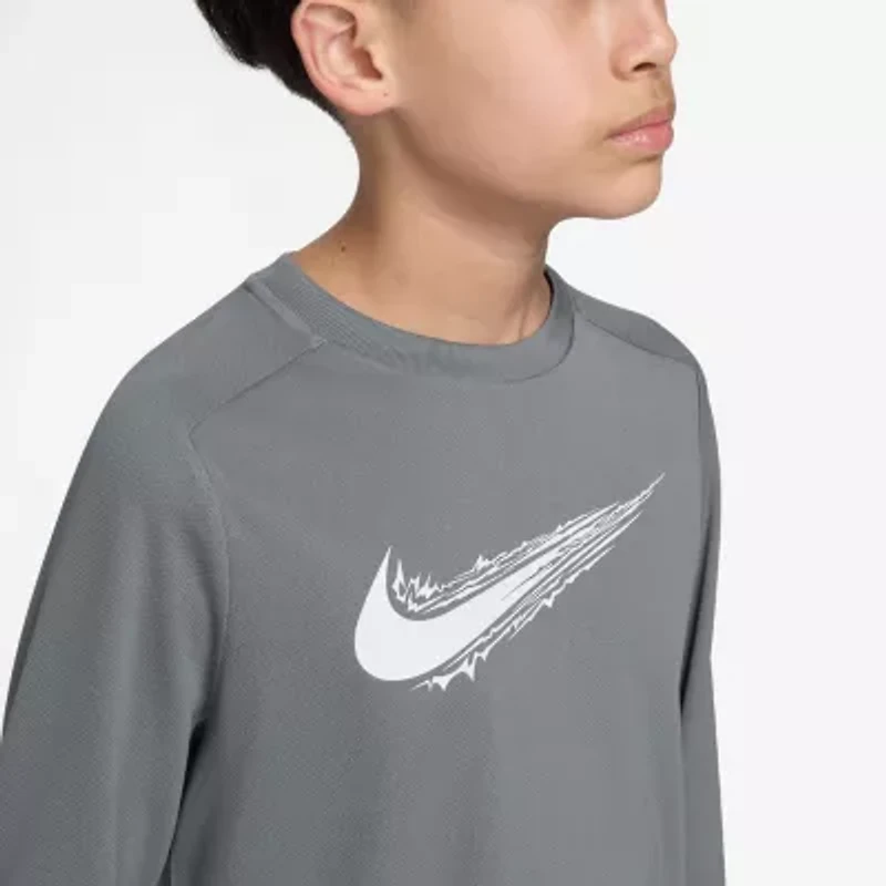 Nike Dri-Fit Big Kid Boys Crew Neck Long Sleeve Regular Fit Graphic T-Shirt