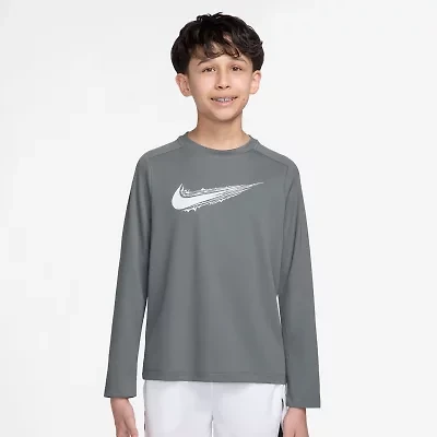 Nike Dri-Fit Big Kid Boys Crew Neck Long Sleeve Regular Fit Graphic T-Shirt