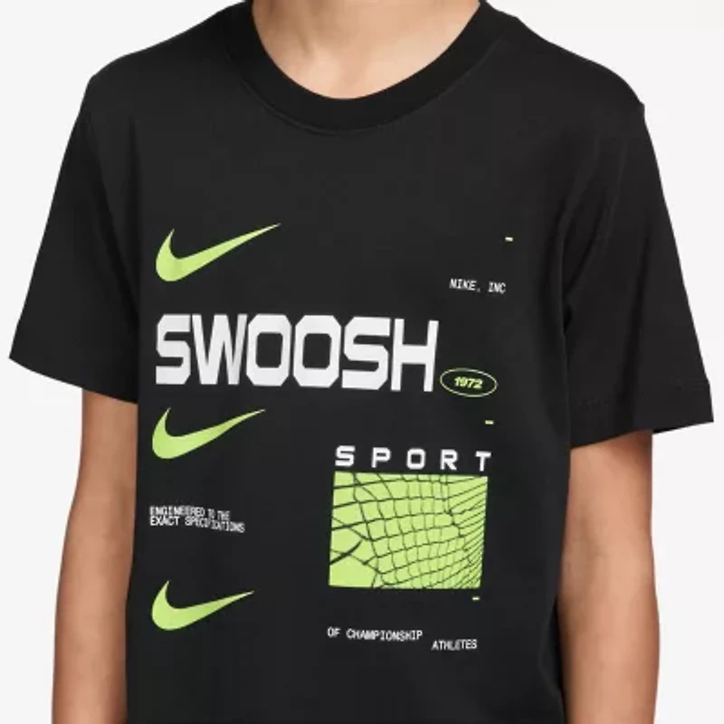 Nike Club Swoosh Big Kid Unisex Crew Neck Short Sleeve Classic Fit Graphic T-Shirt