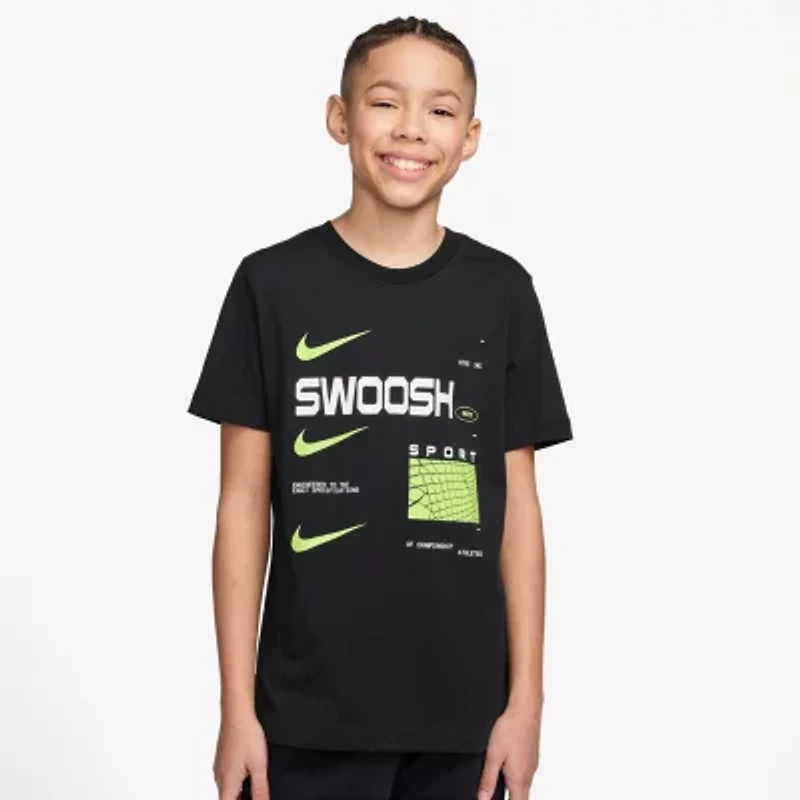 Nike Club Swoosh Big Kid Unisex Crew Neck Short Sleeve Classic Fit Graphic T-Shirt