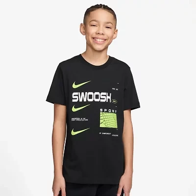 Nike Club Swoosh Big Kid Unisex Crew Neck Short Sleeve Classic Fit Graphic T-Shirt
