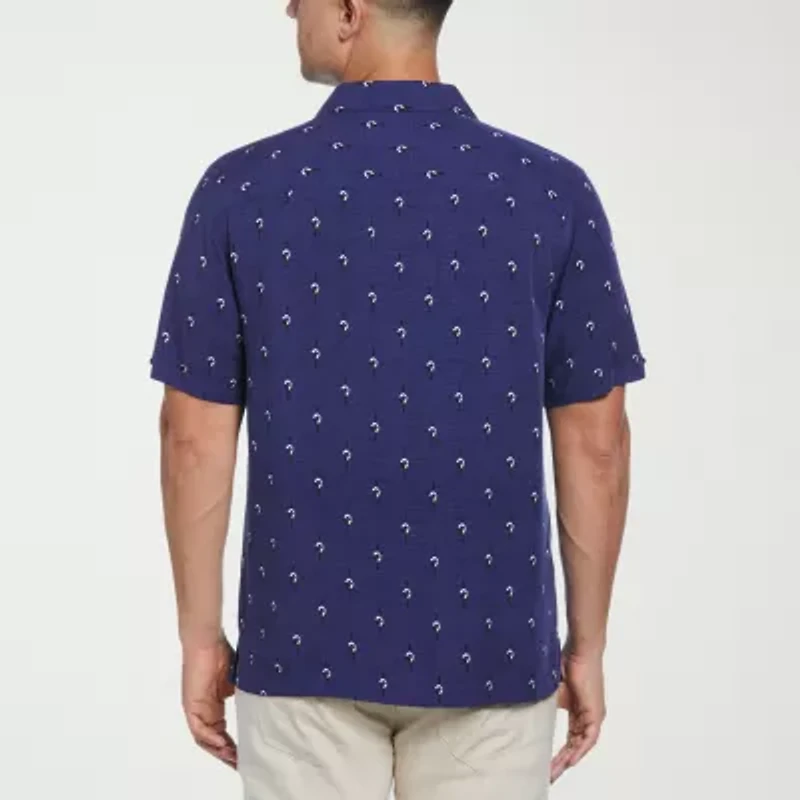 Cubavera Retro Geo Print Mens Short Sleeve Regular Fit Button-Down Shirt