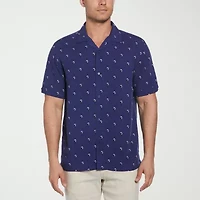 Cubavera Retro Geo Print Mens Short Sleeve Regular Fit Button-Down Shirt
