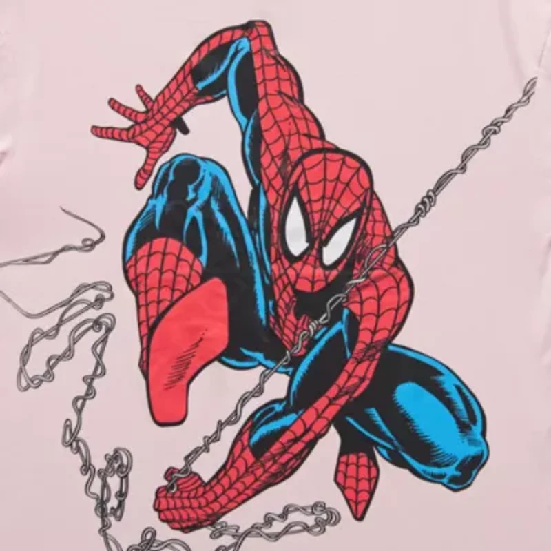Womens Crew Neck Short Sleeve Regular Fit Spiderman Juniors Graphic T-Shirt