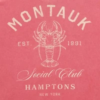 New World Montauk Hamptons Social Club Oversized Tee Womens Crew Neck Short Sleeve Loose Fit Juniors Graphic T-Shirt