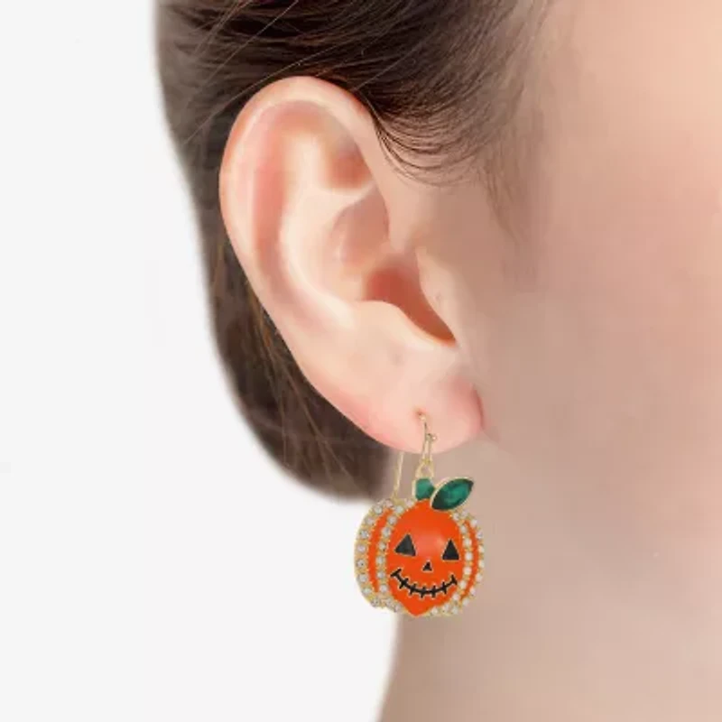 Bijoux Bar Gold Tone Pumpkin Womens Glass Drop Earrings
