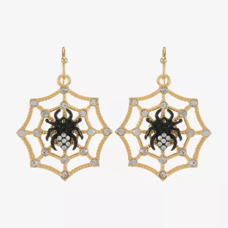 Bijoux Bar Gold Tone Spider Web Womens Glass Drop Earrings