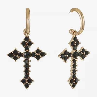 Bijoux Bar Gold Tone Womens Black Glass Cross Hypoallergenic Drop Earrings