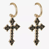 Bijoux Bar Gold Tone Womens Black Glass Cross Hypoallergenic Drop Earrings