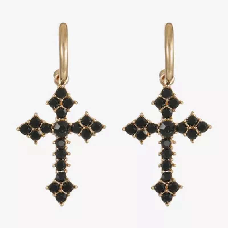 Bijoux Bar Gold Tone Womens Black Glass Cross Hypoallergenic Drop Earrings