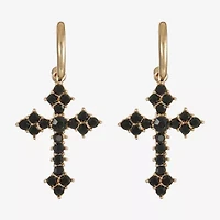 Bijoux Bar Gold Tone Womens Black Glass Cross Hypoallergenic Drop Earrings