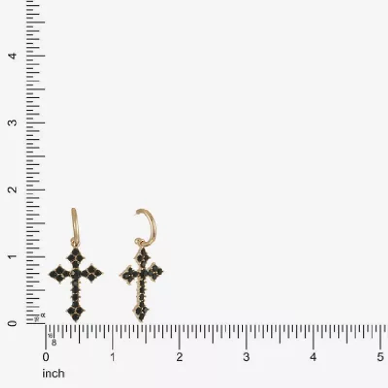 Bijoux Bar Gold Tone Womens Black Glass Cross Hypoallergenic Drop Earrings