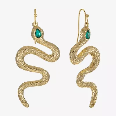 Bijoux Bar Gold Tone Snake Womens Green Glass Drop Earrings