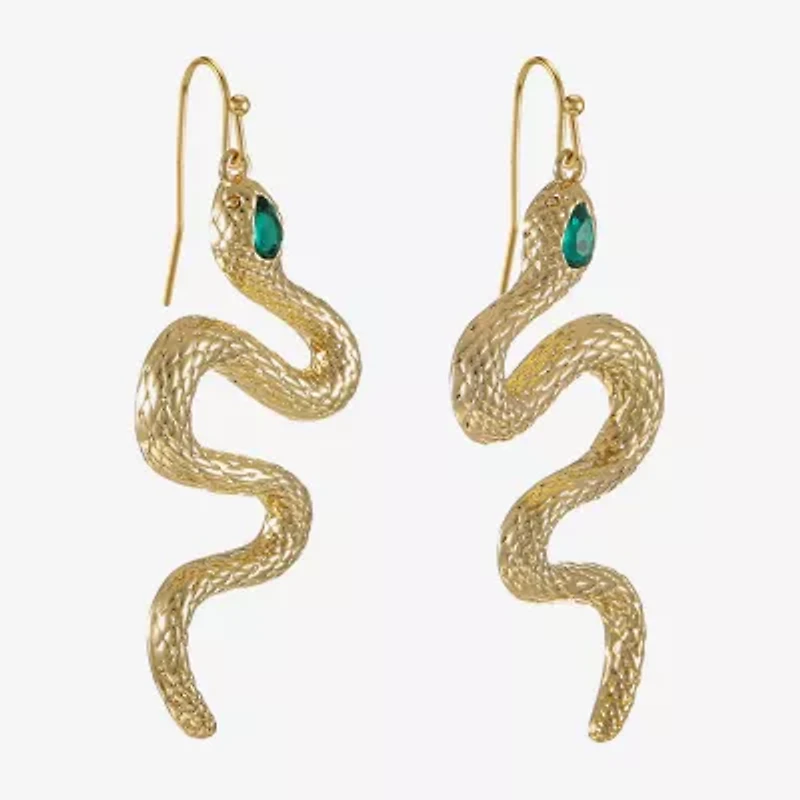 Bijoux Bar Gold Tone Snake Womens Green Glass Drop Earrings