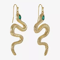 Bijoux Bar Gold Tone Snake Womens Green Glass Drop Earrings