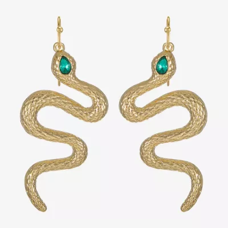 Bijoux Bar Gold Tone Snake Womens Green Glass Drop Earrings