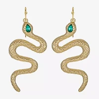Bijoux Bar Gold Tone Snake Womens Green Glass Drop Earrings