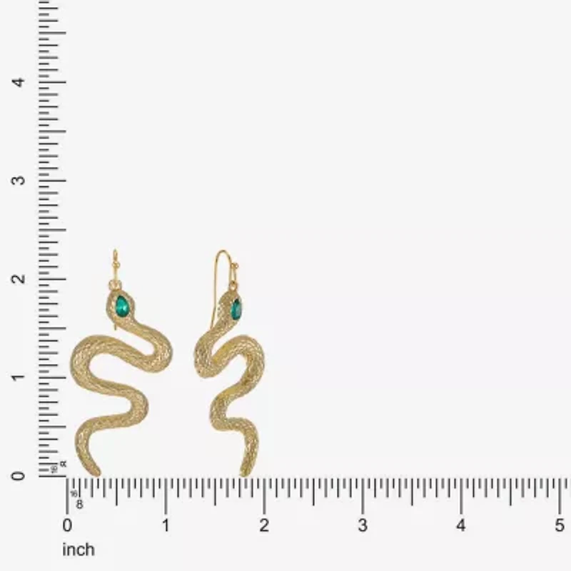 Bijoux Bar Gold Tone Snake Womens Green Glass Drop Earrings