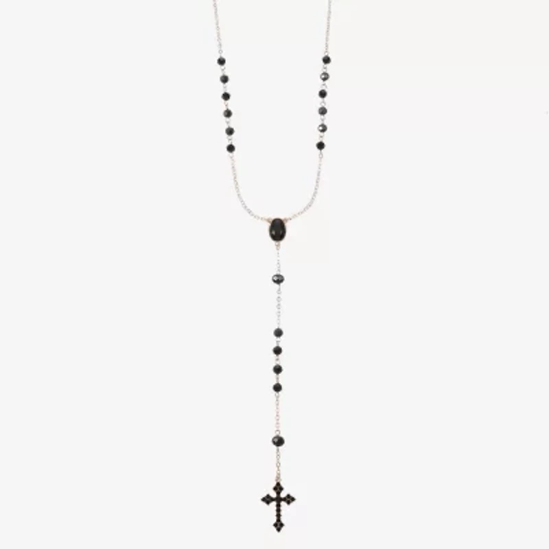 Bijoux Bar Gold Tone Womens Black Glass 24 Inch Y Necklace