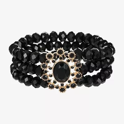 Bijoux Bar Gold Tone Womens Black Glass Stretch Bracelet
