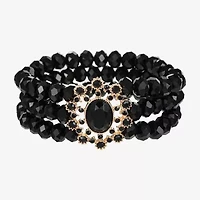 Bijoux Bar Gold Tone Womens Black Glass Stretch Bracelet