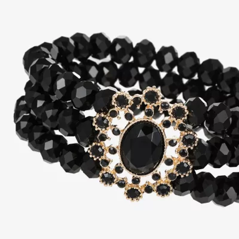 Bijoux Bar Gold Tone Womens Black Glass Stretch Bracelet