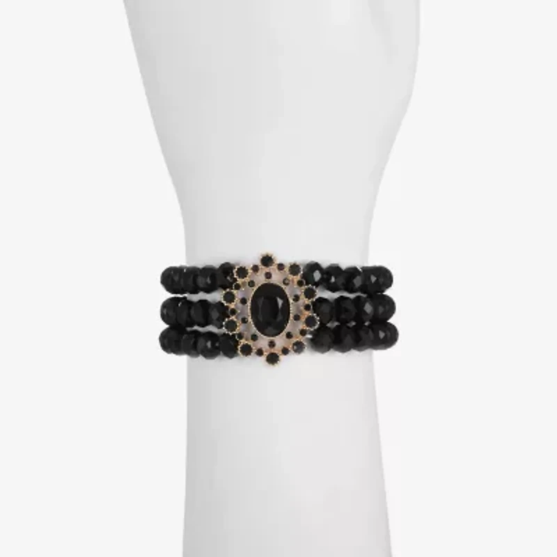 Bijoux Bar Gold Tone Womens Black Glass Stretch Bracelet