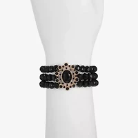 Bijoux Bar Gold Tone Womens Black Glass Stretch Bracelet