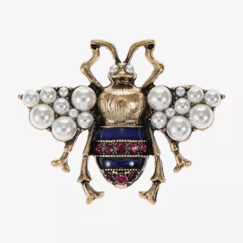 Bijoux Bar Gold Tone Bee Multi Color Glass Brooch