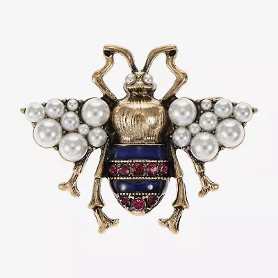 Bijoux Bar Gold Tone Bee Multi Color Glass Brooch