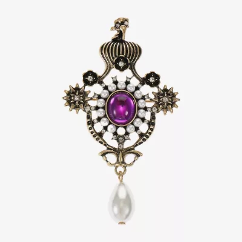 Bijoux Bar Gold Tone Purple Glass Brooch