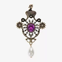 Bijoux Bar Gold Tone Purple Glass Brooch