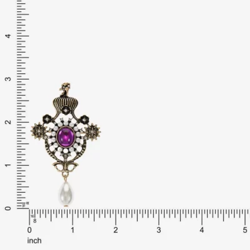 Bijoux Bar Gold Tone Purple Glass Brooch