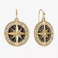 Liz Claiborne Gold Tone Nautical Compass Womens Glass Drop Earrings