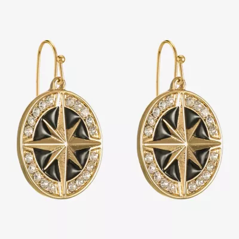 Liz Claiborne Gold Tone Nautical Compass Womens Glass Drop Earrings
