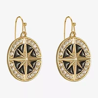 Liz Claiborne Gold Tone Nautical Compass Womens Glass Drop Earrings