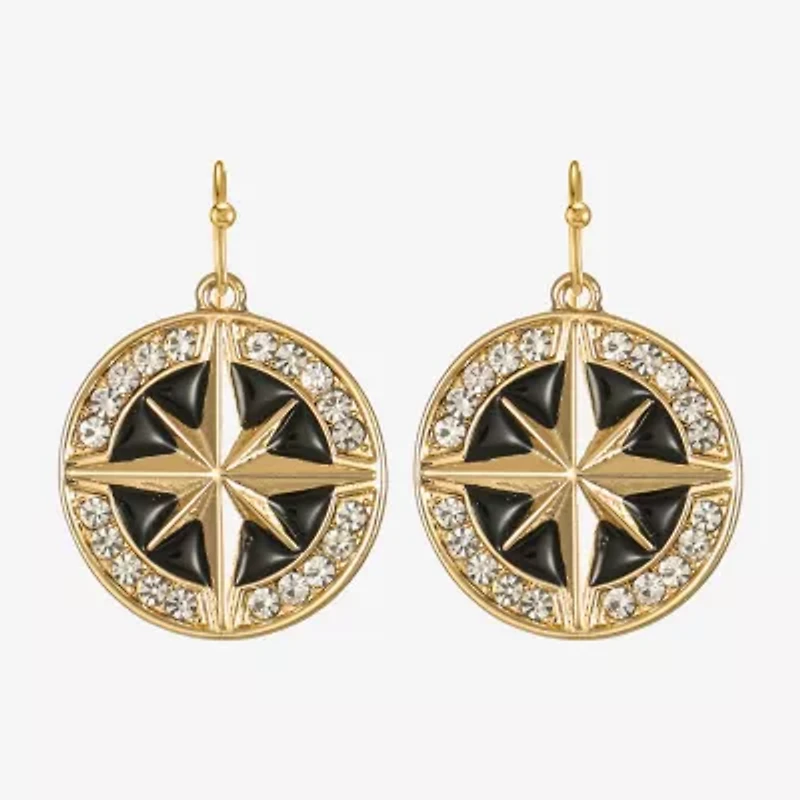 Liz Claiborne Gold Tone Nautical Compass Womens Glass Drop Earrings